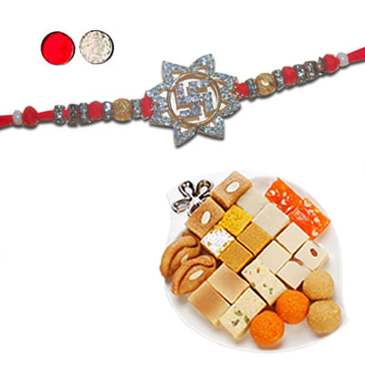 "RAKHI -AD 4250 A (Single Rakhi), 500gms of Assorted Sweets - Click here to View more details about this Product